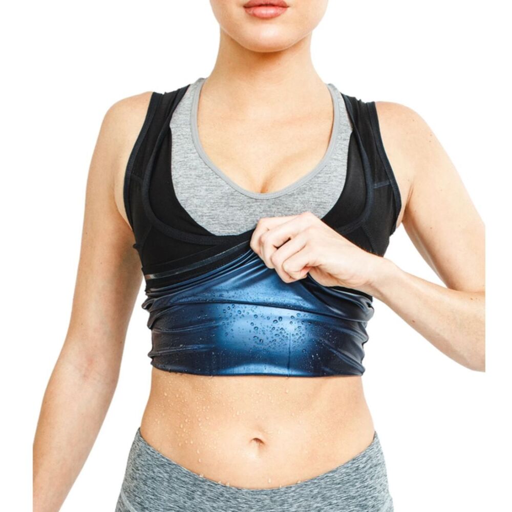 Sweat Shaper Black Sauna Compression Tank Heat Trapping Polymer Workout Top S M